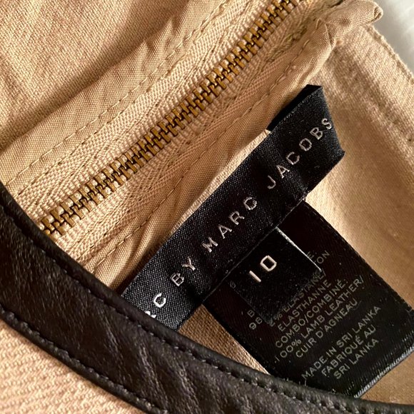 Marc by Marc Jacobs Beige Denim Dress with Black Leather Sleeves - Picture 3 of 3